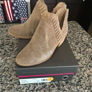 NWOT in box Vince Camuto Taupe Suede make Bootie with detail. Size 7M